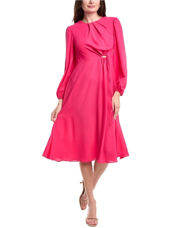 CAbi Delight Hot Pink Long Sleeve Tie-Waist Midi Dress Sz M